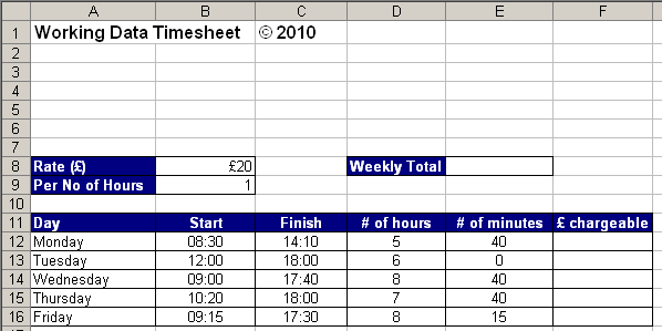 A Simple Excel Timesheet From Working Data